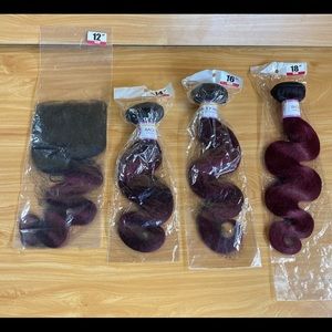 ❤️NEW ❤️ Lot of 4 100 %Human hair bundles with closure12"14"16"18"❤️